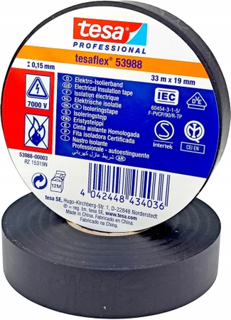 Taśma izolacyjna TESA 33m x 19mm CZARNA 04173-00002-02