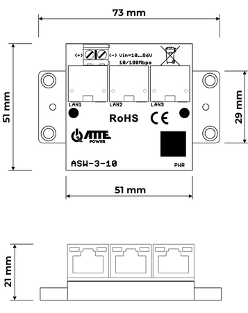 ASW-3-10 Switch LAN 3 portowy 10/100Mbps