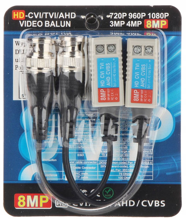BALUN TR wideo 8Mpix TURBO HD kabel 2szt (kompl)