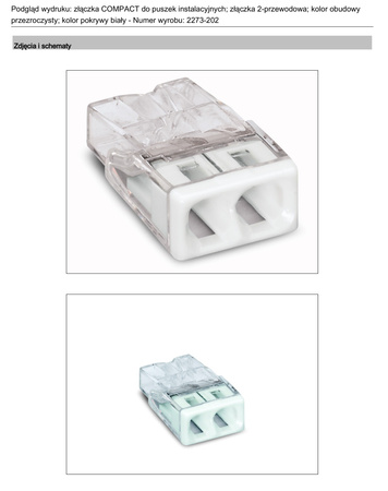 Szybkozłączka elektryczna na drut 2x2,5mm WAGO 2273-202 100szt