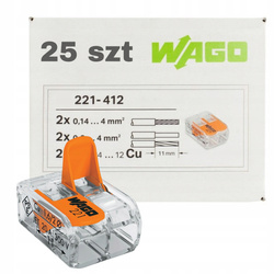 WAGO 221-412 SZYBKOZŁĄCZKA CAGE CLAMP 2x0,14-4mm2 25 SZT