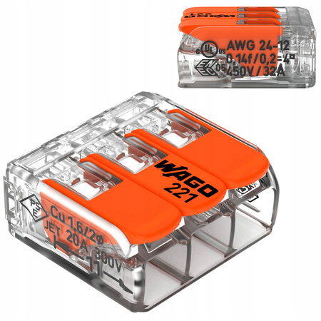 WAGO SZYBKOZŁĄCZKA DRUT/LINKA 3x4mm 221-413 50szt