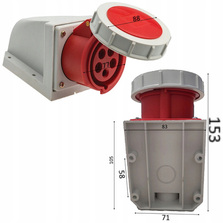 Gniazdo siłowe stałe 16A 5P 400V IP67 Pawbol B.1938 hermetyczne