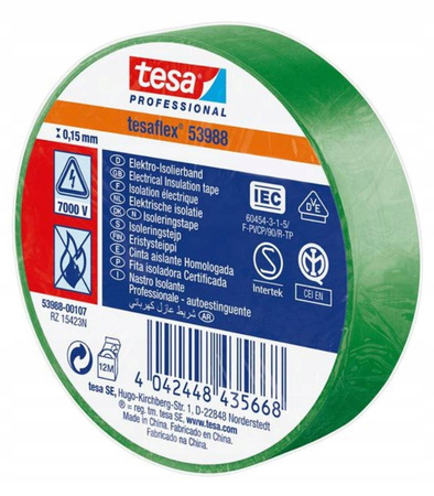 Taśma izolacyjna TESA 33m x 19mm ZIELONA 53988-00108-00