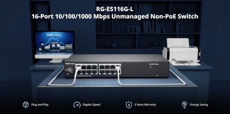 Switch 16x RJ45 100/1000Mbps, niezarządzalny - Reyee by Ruijie RG-ES116G-L