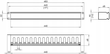 Rack 19 Organizator kabli 1U zamknięty