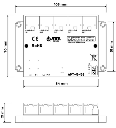 APT-5-50 Switch PoE 5 portowy 10/100/1000Mbps, extender