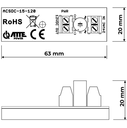 ACSDC-15-120 Przetwornica obniżająca napięcie 24VAC/12VDC