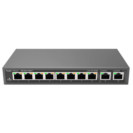 SWITCH NIEZARZĄDZALNY REYEE RG-ES110D-P, 10-PORTOWY, DESKTOP, FAST ETHERNET