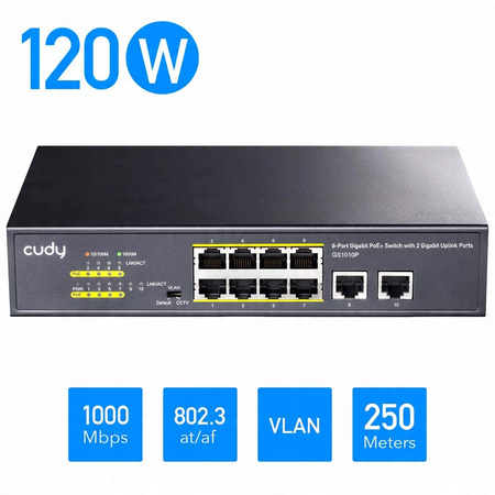 Switch PoE 8+2 10/100/1000Mbps 120W Cudy GS1010P