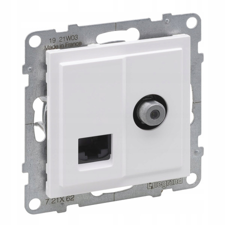 LEGRAND Suno BIAŁE Gniazdo antenowe TV + komputerowe RJ45 UTP KAT.6 721162