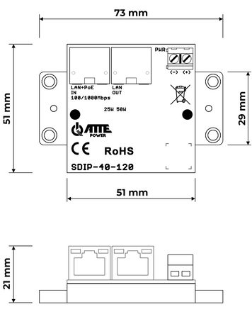 SDIP-40-120 Adapter PoE Gigabit obniżający napięcie do 12V 40W