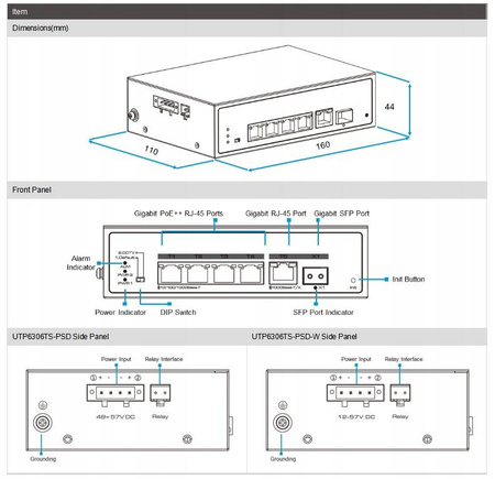 Przemysłowy 4-port POE+ switch UTEPO UTP6306TS-PSD