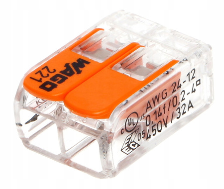 Szybkozłączka uniwersalna 2x0,2-4mm2 WAGO 221-412