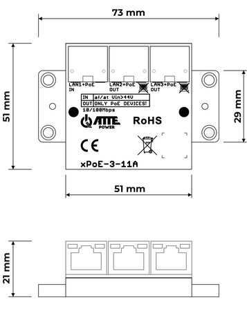 xPoE-3-11A Switch PoE 3 portowy 10/100Mbps, extender