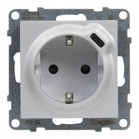 LEGRAND Suno ALUMINIUM Gniazdo zasilające + USB-C 721329