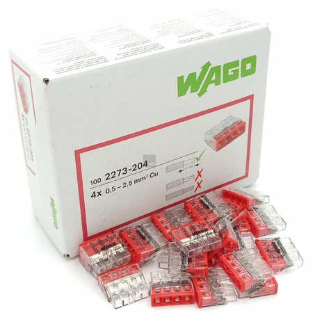 SZYBKOZŁĄCZKA WAGO NA DRUT 4x0,5-2,5mm² 100szt
