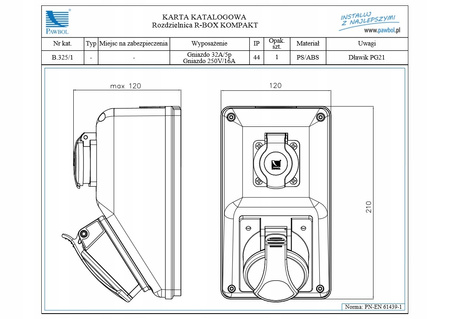 Rozdzielnica Pawbol B.325/1 R-BOX KOMPAKT 1x32A/5P 1x16A/250V z wył. 0/1
