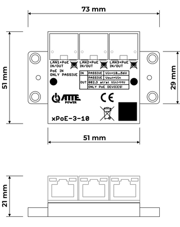 xPoE-3-10 Switch PoE 3 portowy extender 3xPoE IN/OUT PASSIVE