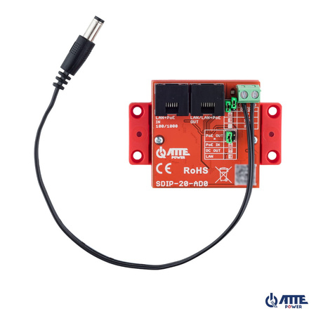 SDIP‑20‑AD0 Adapter PoE Gigabit obniżający napięcie do 5V/12V/24V, Pout 20W, 802.3af/at oraz PASSIVE