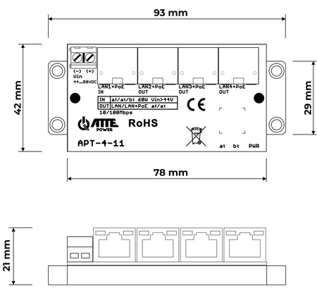 APT-4-11 Switch PoE 4 portowy 10/100Mbps, extender