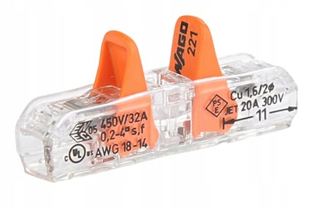 WAGO 221-2411 ZŁĄCZE PRZELOTOWE Z DŹWIGNIĄ DO PRZEWODÓW MAX 4MM² 60 SZT.