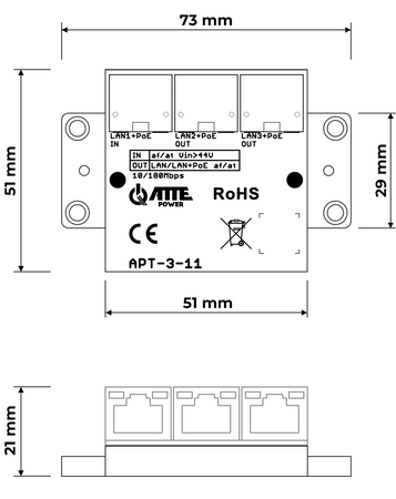 APT-3-11 Switch PoE 3 portowy 10/100Mbps, extender