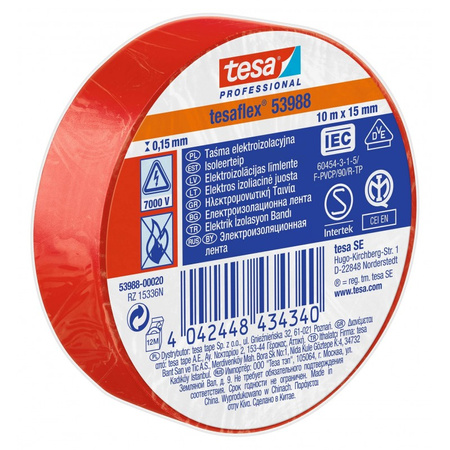 Taśma izolacyjna TESA 10m x 15mm CZERWONA 53988-00020-00