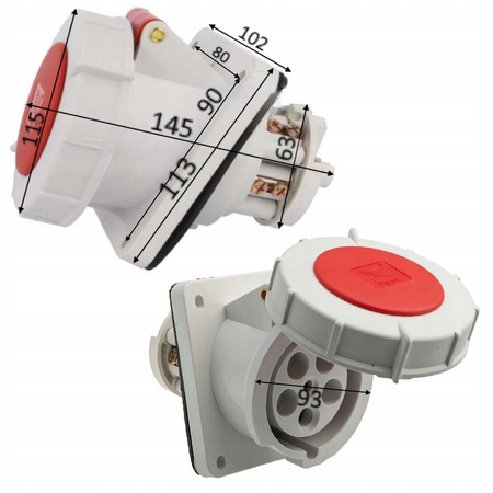 Gniazdo siłowe tablicowe 63A 5P 400V IP67 Pawbol B.1054 hermetyczne