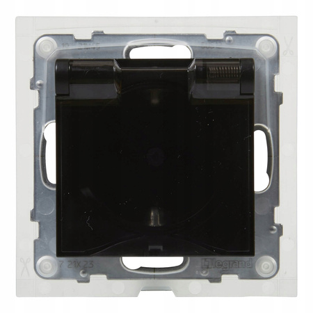 LEGRAND Suno CZARNE Gniazdo zasilające z przesłoną IP44 Schuko 721423