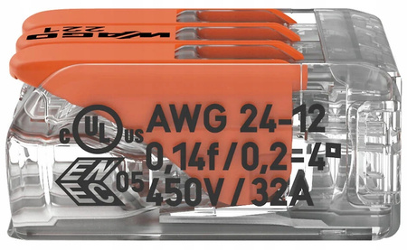 WAGO SZYBKOZŁĄCZKA DRUT/LINKA 3x4mm 221-413 50szt