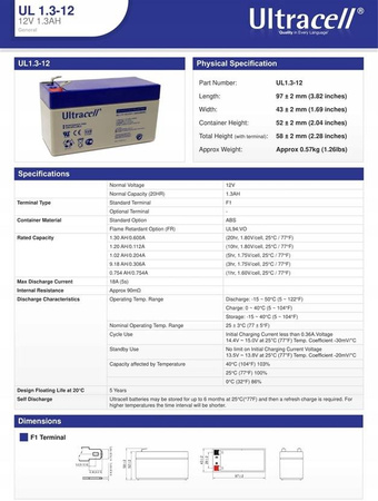 Akumulator 12V 1.3Ah Ultracell