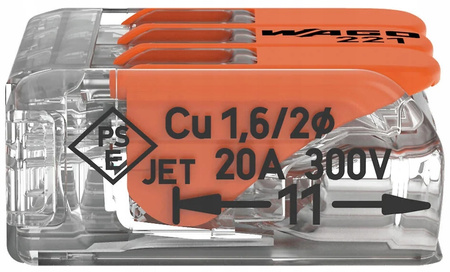 WAGO SZYBKOZŁĄCZKA DRUT/LINKA 3x4mm 221-413 50szt