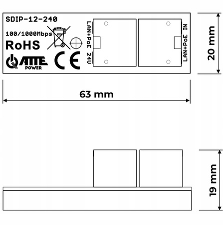 SDIP-12-240 Adapter PoE Gigabit obniżający napięcie do 24V